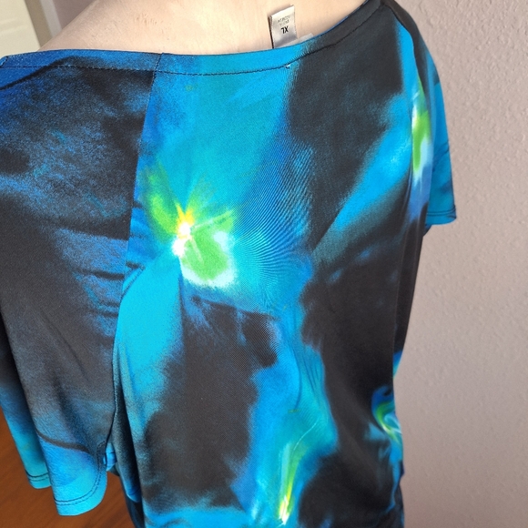 Worthington Black and Blue Print Patterned Dressy Blouse Size XL - Picture 9 of 9